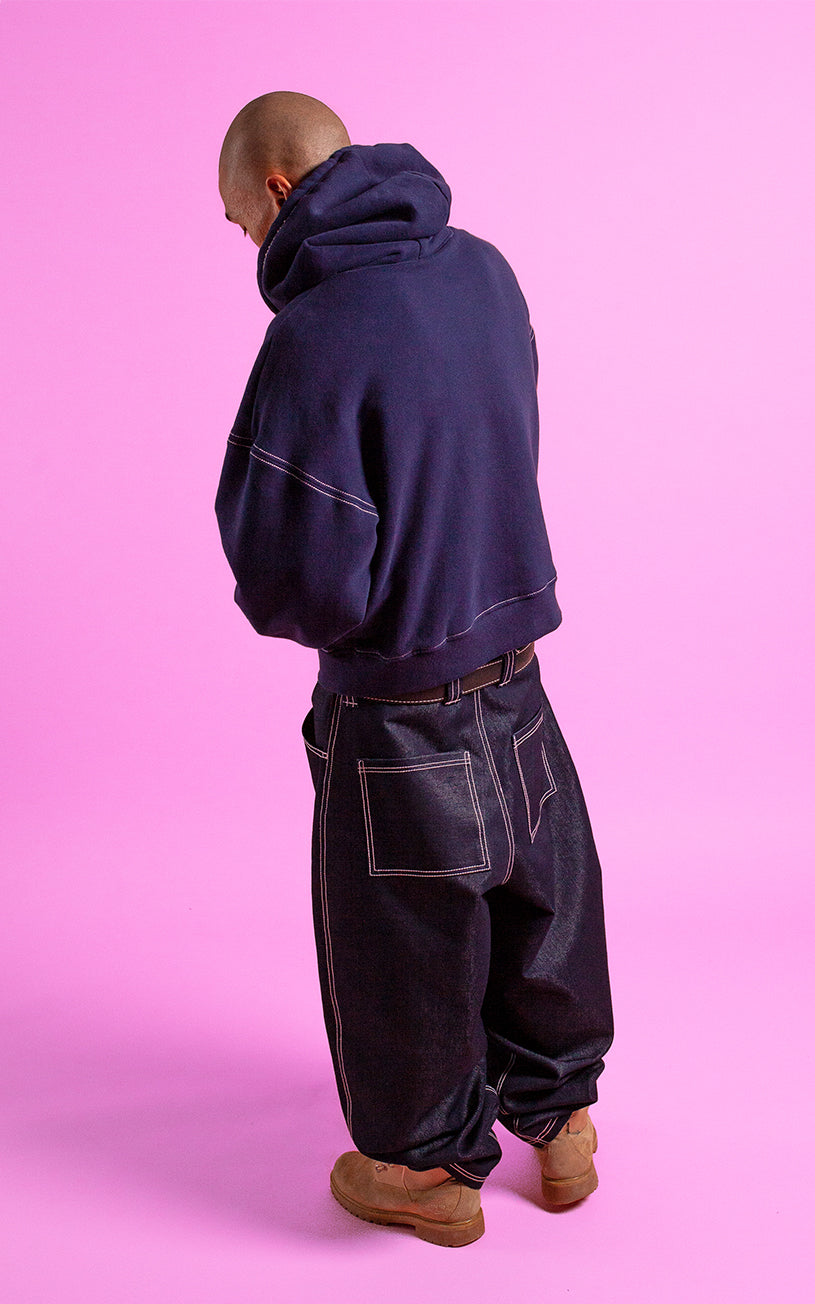 LaFrance Navy Pink Top-Stitch Zip-up Hoodie & Raw Indigo Denim