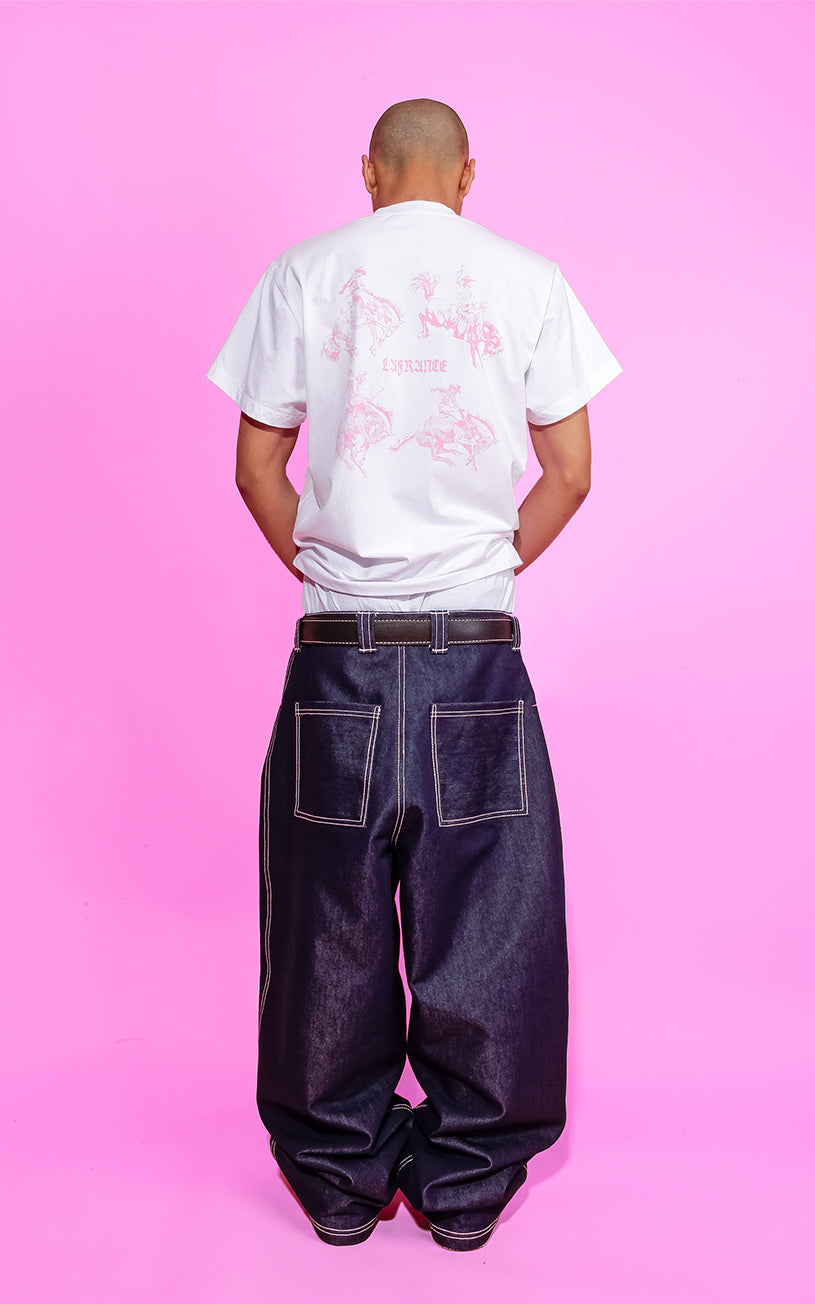 LaFrance Rodeo T-shirt & Raw Indigo Pink Top-Stitch Denim
